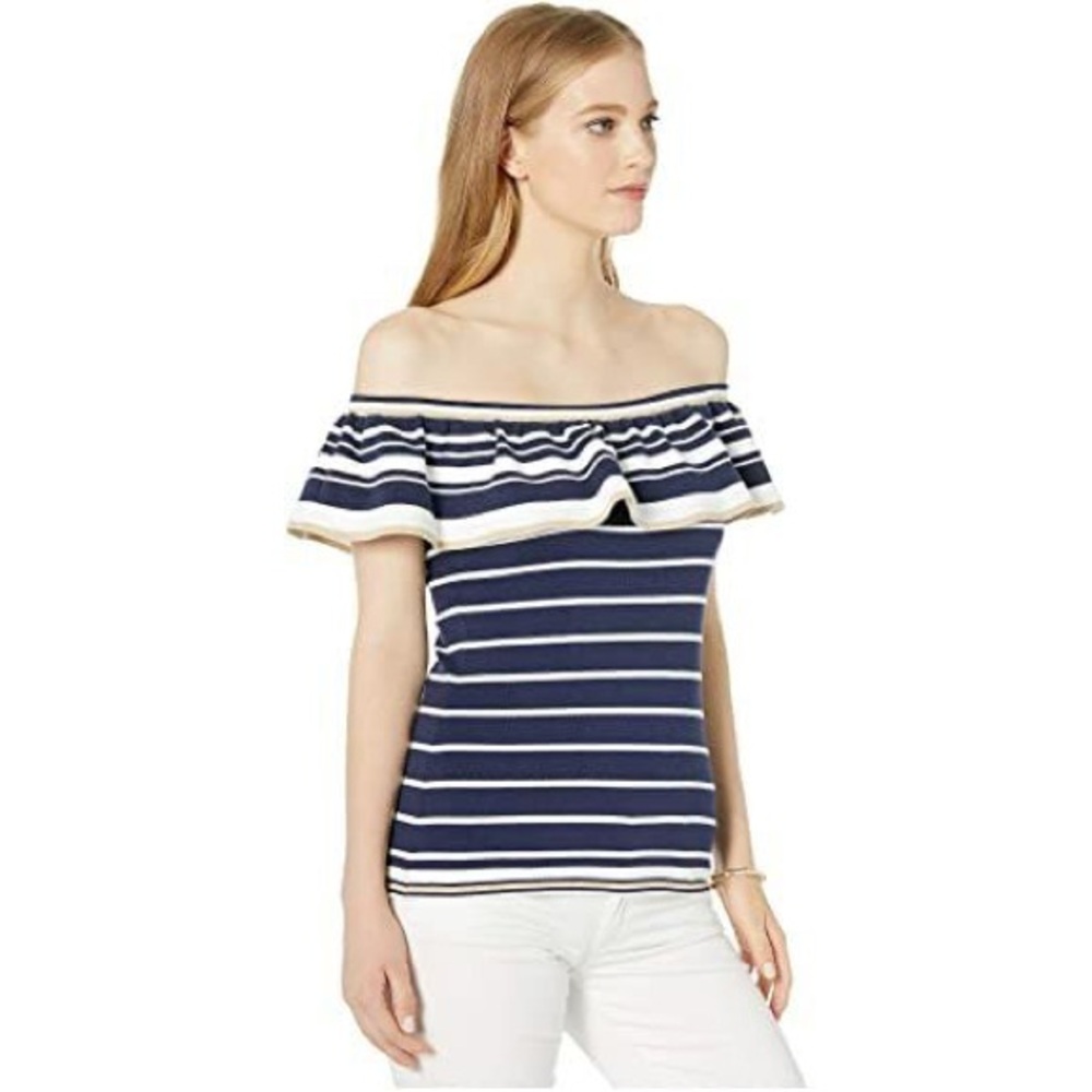 Lilly Pulitzer Perelle Navy Stripes Off-Shoulder Top - Women’s Size M